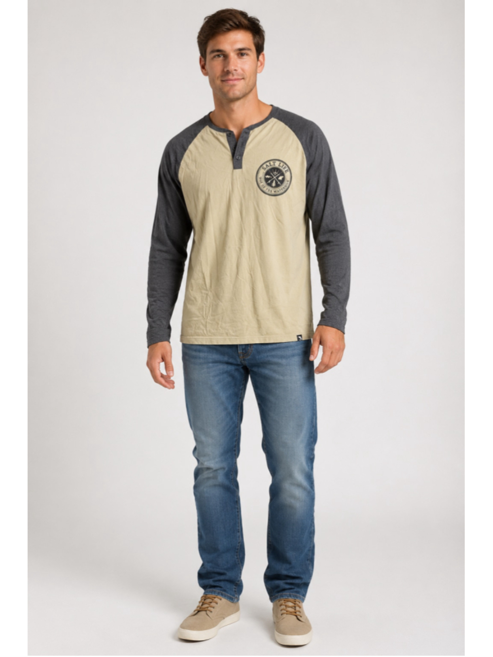 Salt Life Live Salty Men’s Raglan Henley Shirt Size Medium